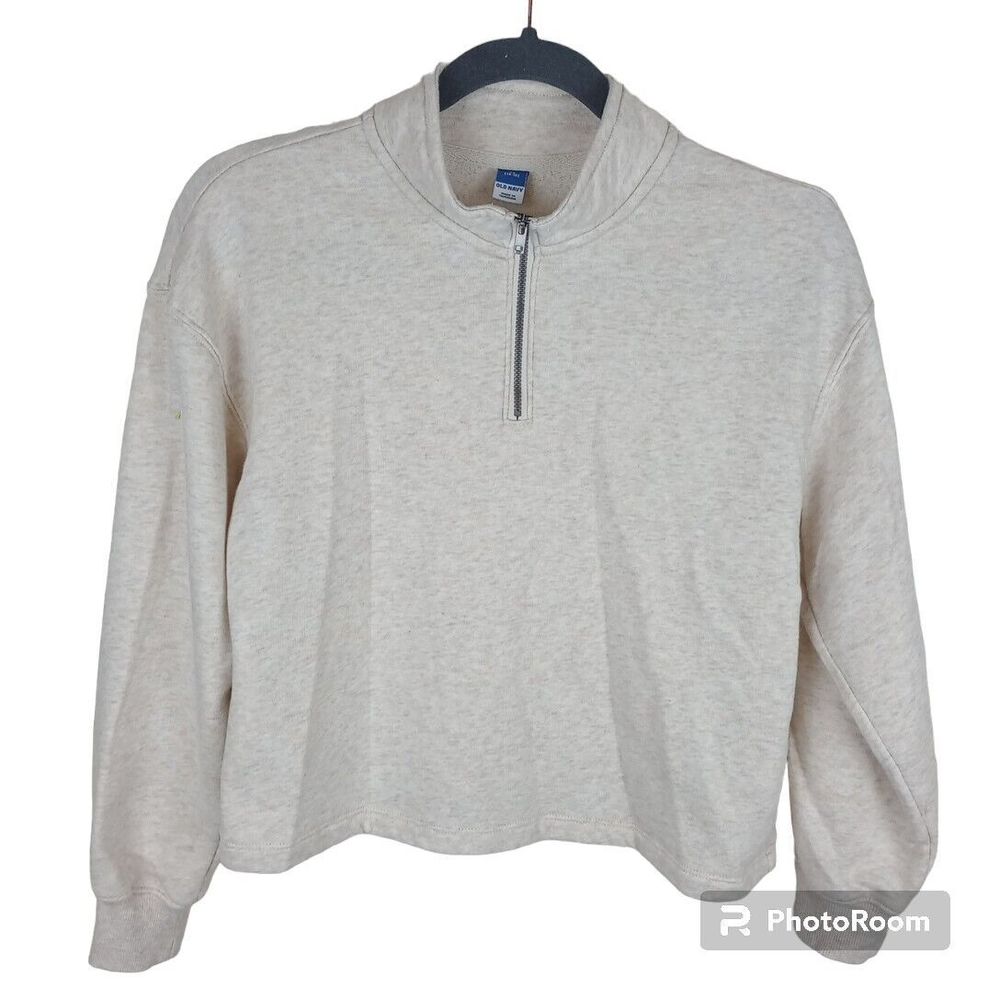 Old Navy Girls 1/4 Zip Sweatshirt Cropped Boxy Ivory  Size XL 14/16